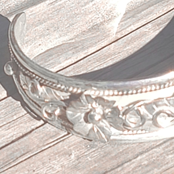 Sterling Silver Floral Cuff Bracelet 925 fits 6 5/8" Wrist - Picture 5 of 8